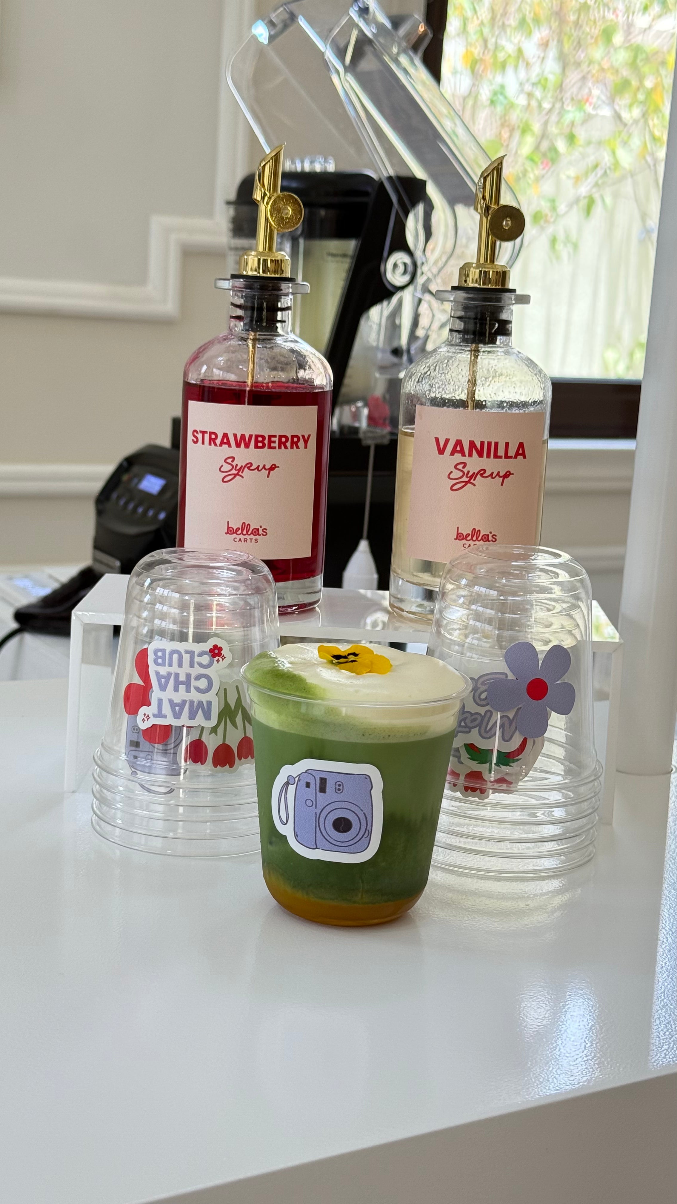 Cozy at-home matcha café setup with a green-themed cart by Bella’s Carts in Dubai